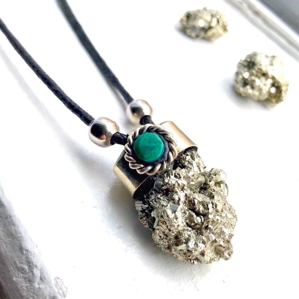 🌙Raw Pyrite, Chrysocolla Stone Pendant Necklaces☀️